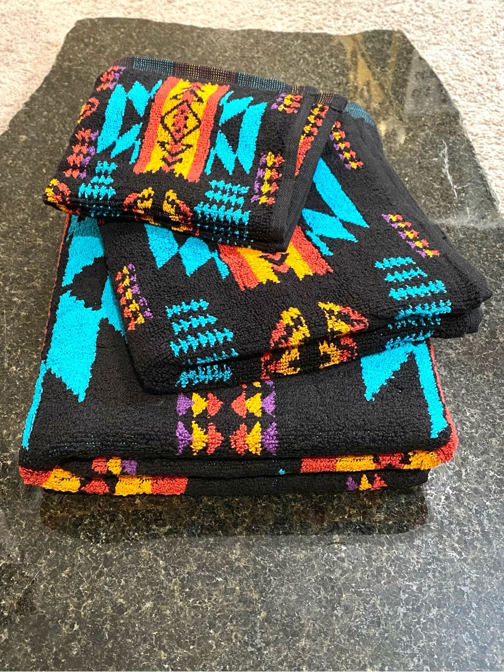 Nu Trendz Signature Collection 3-Piece Southwest Design Bath Towel Set in Black
